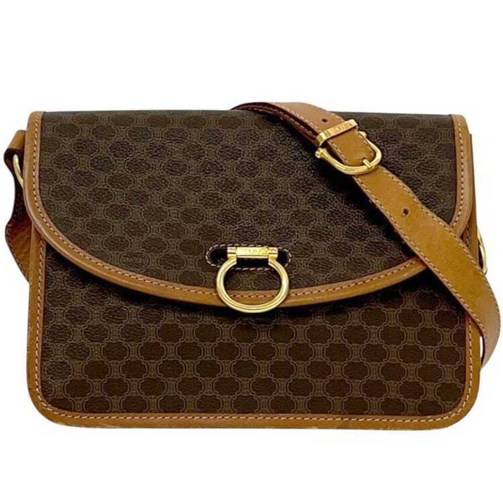 Celine Shoulder Bag Brown Beige Macadam Crossbody Leather Flap Logo